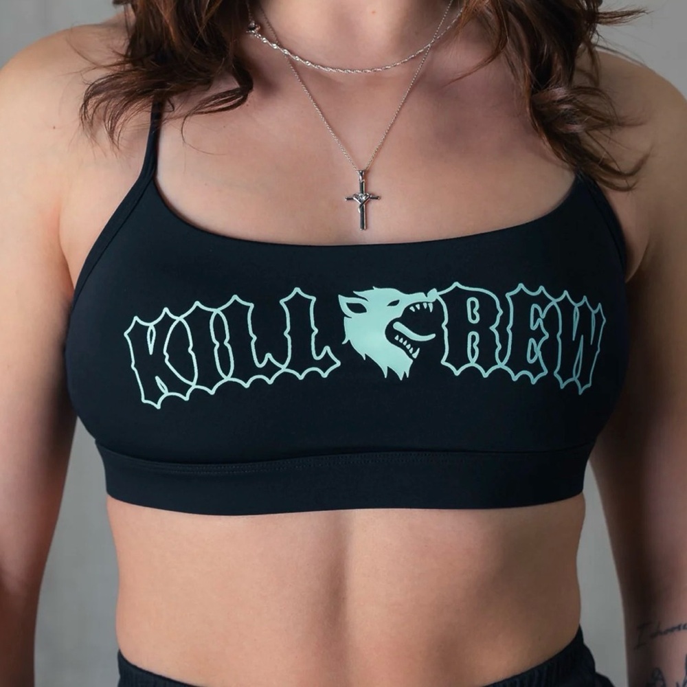 Kill Crew Black Sports Bra with White Logo
